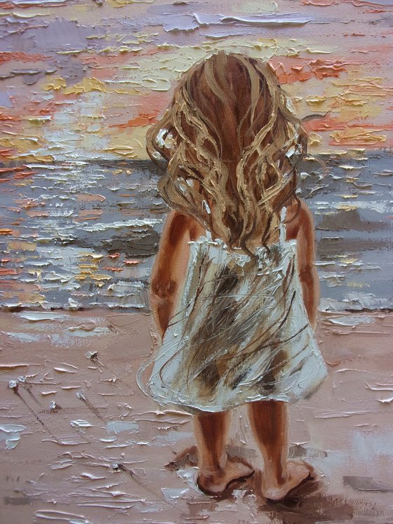 " TIME TO BACK HOME...  " for A. SEA original painting palette knife GIFT ANGEL MODERN URBAN ART OFFICE ART DECOR HOME DECOR GIFT IDEA