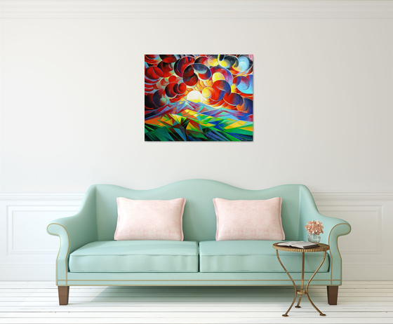 Sunset (100x80cm, cubism, oil painting)