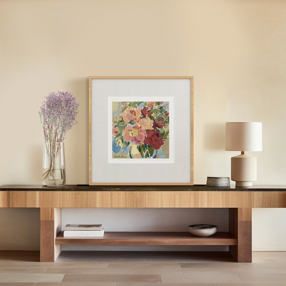 Peonies and Roses in a Crystal Vase