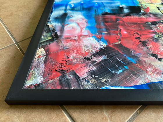 "Making A Mess Of Things" - Original PMS Abstract Acrylic Painting On Plexiglass, Framed - 26" x 26"