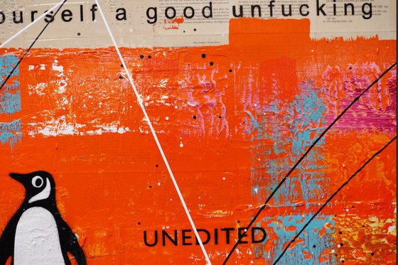 Relax and Unfuck 140cm x 100cm Unfuck Yourself Book Page Textured Urban Pop Art