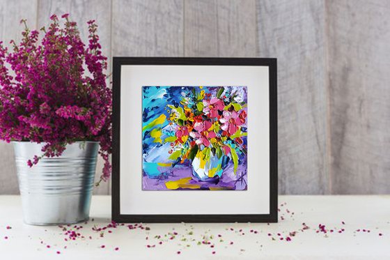 Small bouquet - small painting, flowers oil painting, oil painting, flowers, postcard, bouquet, gift idea, gift