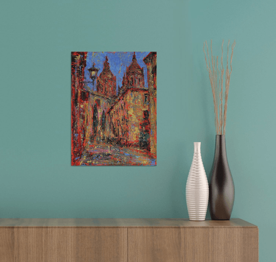 Abstract art painting of the Salamanca old city street