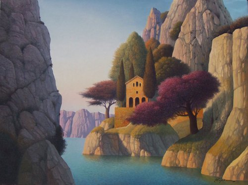 Evening Bay with Blooming Tree, 30x40 by Evgeni Gordiets