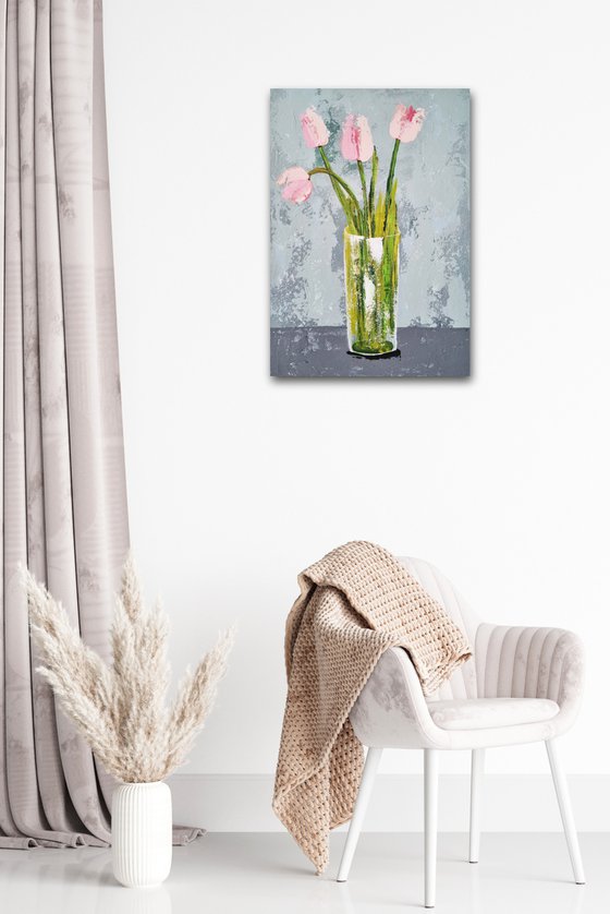 Vase with Pink Tulips