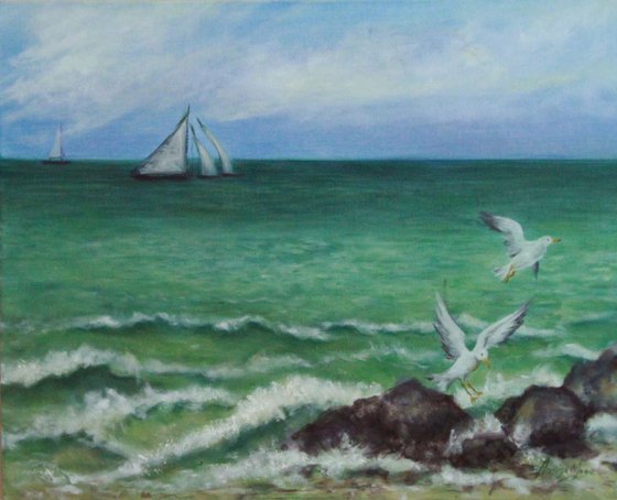 Brighton Rocks - Seascape with Gulls