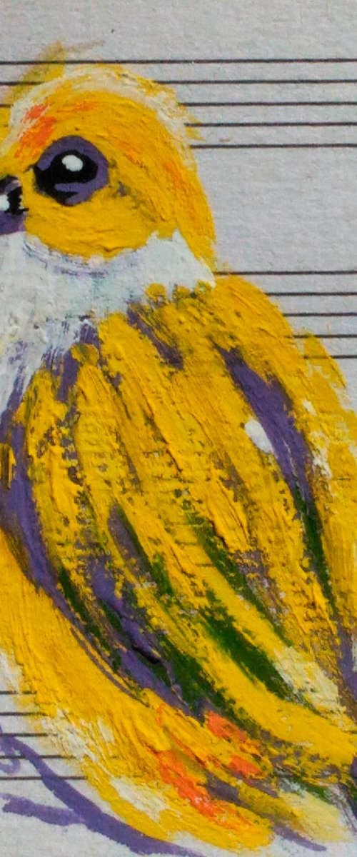 Tanager Painting ACEO Bird Original Art Silver-Throated Tanager Gouache Small Original Artwork 2.5 by 3.5" by Halyna Kirichenko by Halyna Kirichenko