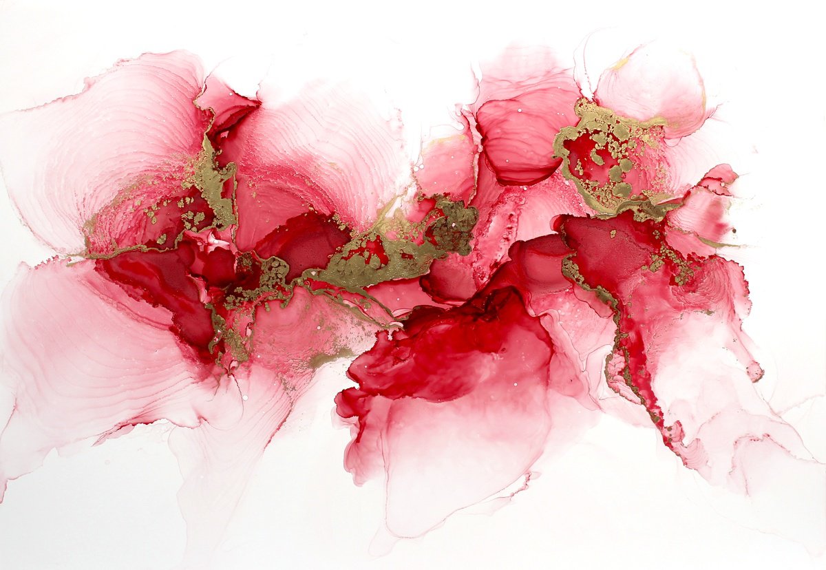 Organic Abstract Painting By Viktoriia Epifanova, 20 X 14", Red Gold Abstract Painting, Original Artwork