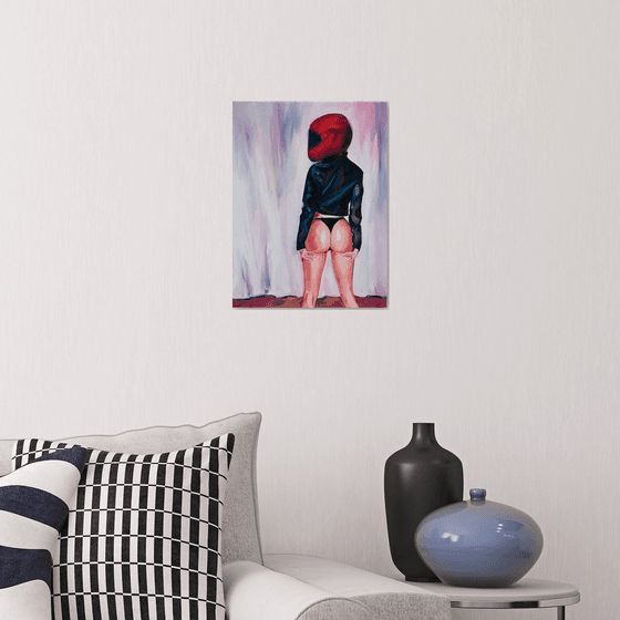 EX - original oil painting, pop art, helmet, office art, decor, home decor, gift idea