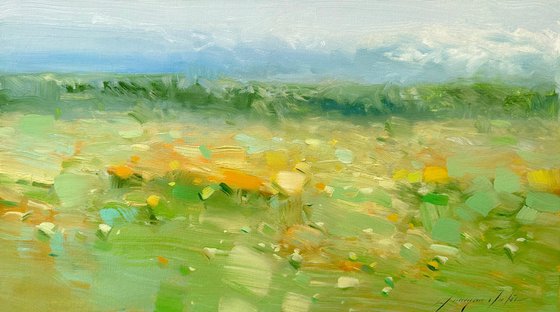 Meadow, Original oil painting, Handmade artwork, One of a kind