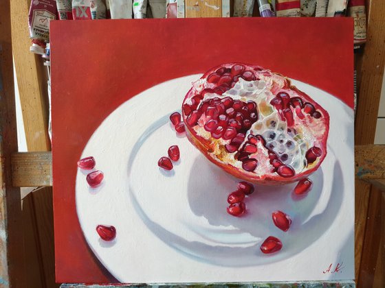 "Red and White."  pomegranate still life  liGHt original painting  GIFT (2021)