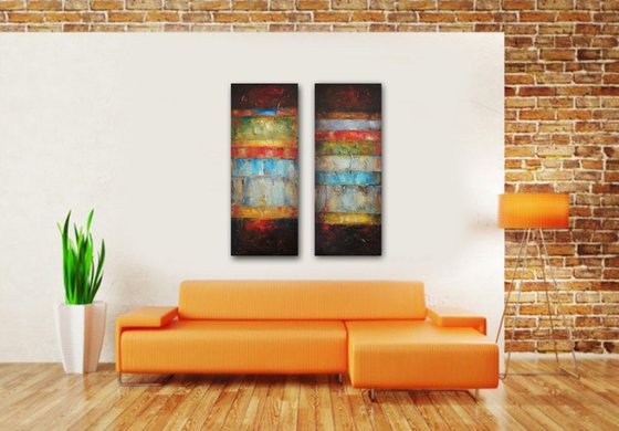 Horizontals, Set of 2 large contemporary Painting, Free Shipping