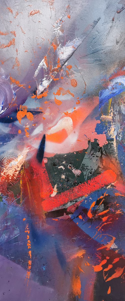 Peacock asleep beautifull bizzare bird shape abstract painting large scale by master O Kloska by Kloska Ovidiu