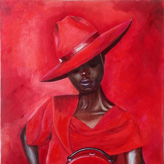 Woman in red - original painting for a fashion boutique