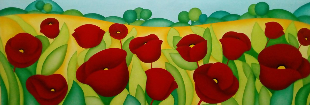 Field of red poppies by Brenda Daniela
