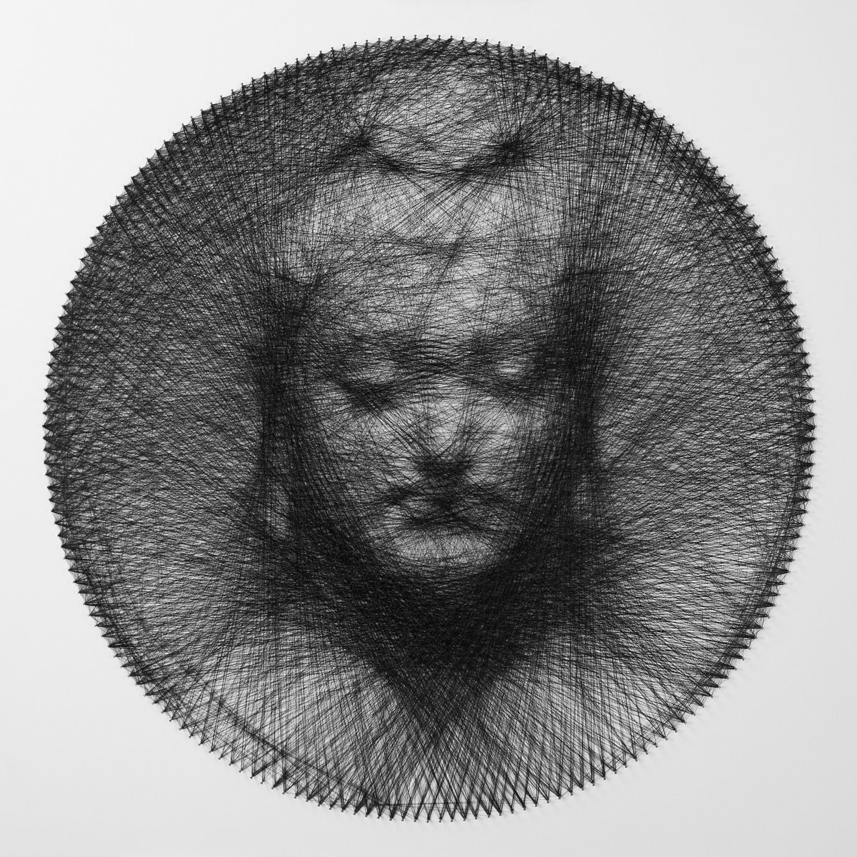Photorealistic Portrait Sculpture By Andrey Saharov, 22 X 22, Buddha String Art Installation, Original Artwork