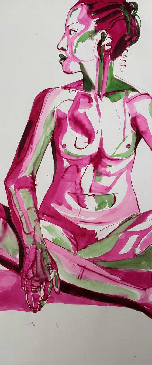 Pink Female seated nude by Hanna Bell