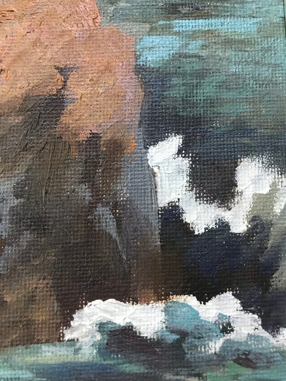 Original Oil Painting Wall Art Artwork Signed Hand Made Jixiang Dong Canvas 25cm × 30cm Manarola Italy small building Impressionism