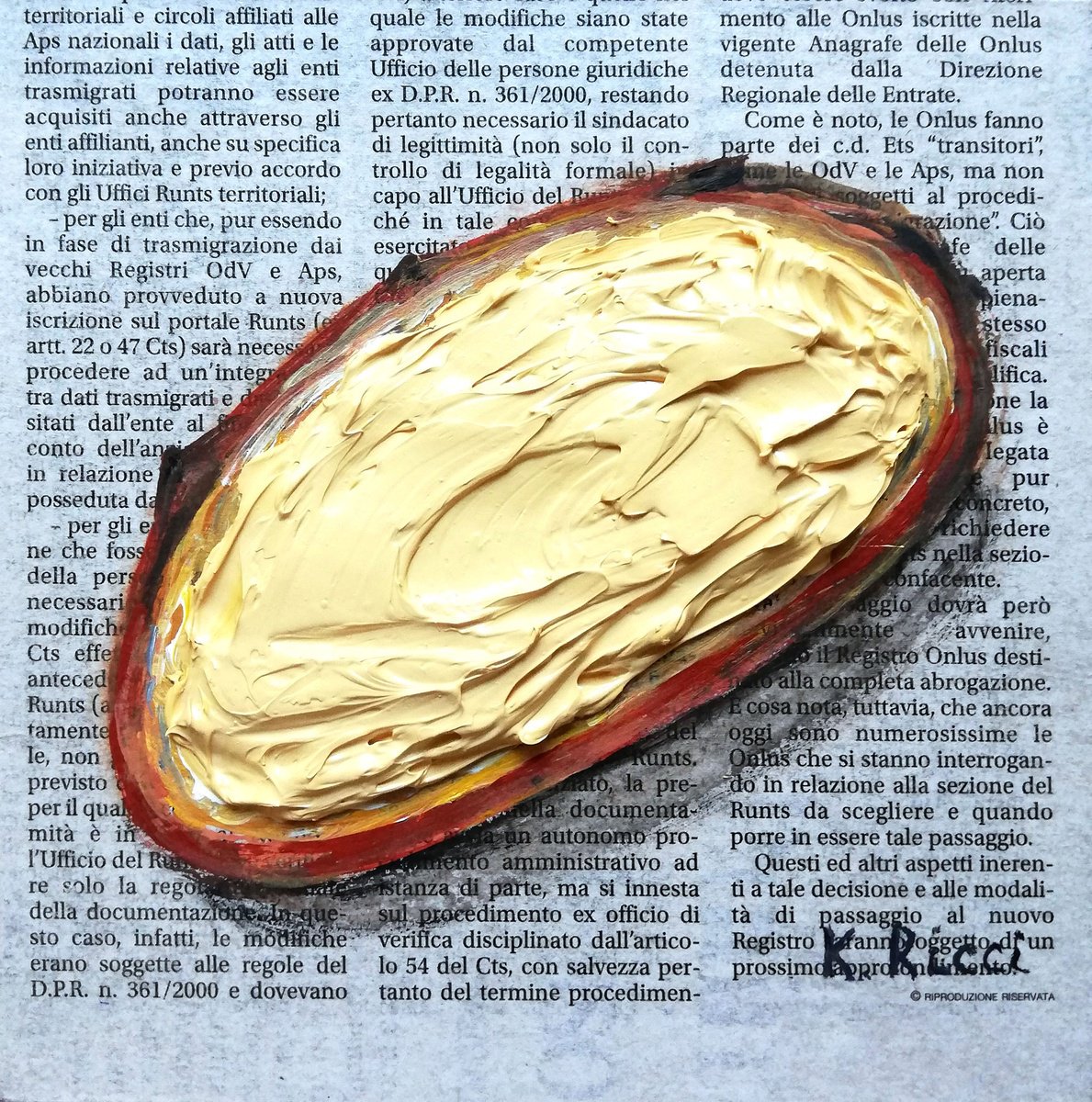 Bread with Peanut Butter on Newspaper Original Acrylic on Canvas Board Painting 6 by 6 i... by Katia Ricci