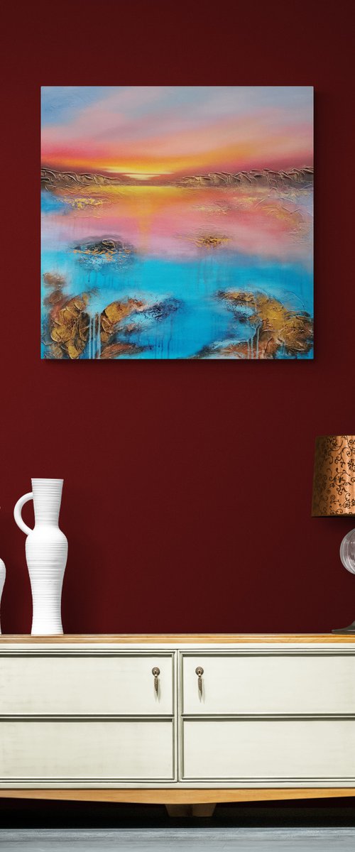 A beautiful large modern abstract figurative seascape painting "Evening mood" by Vera Hoi
