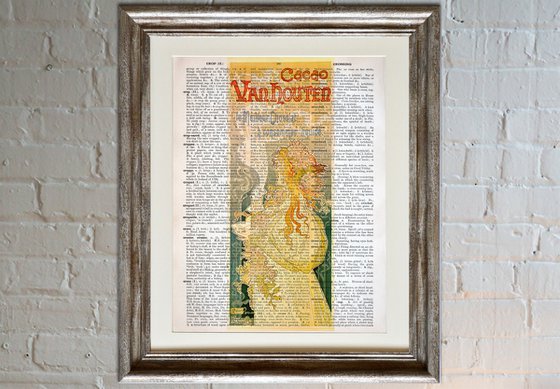 Van Houten Cacao - Collage Art Print on Large Real English Dictionary Vintage Book Page