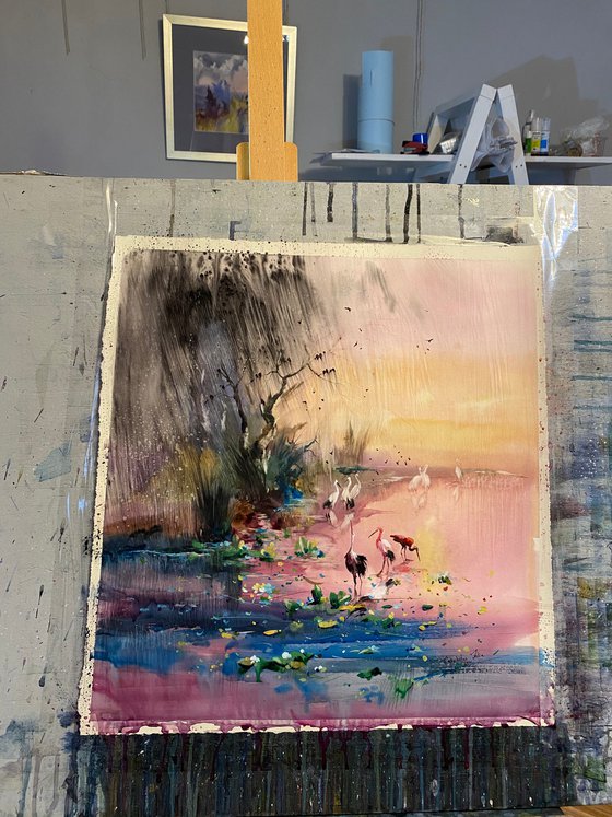 Sold Watercolor “Sunset rain. Danube Delta” perfect gift