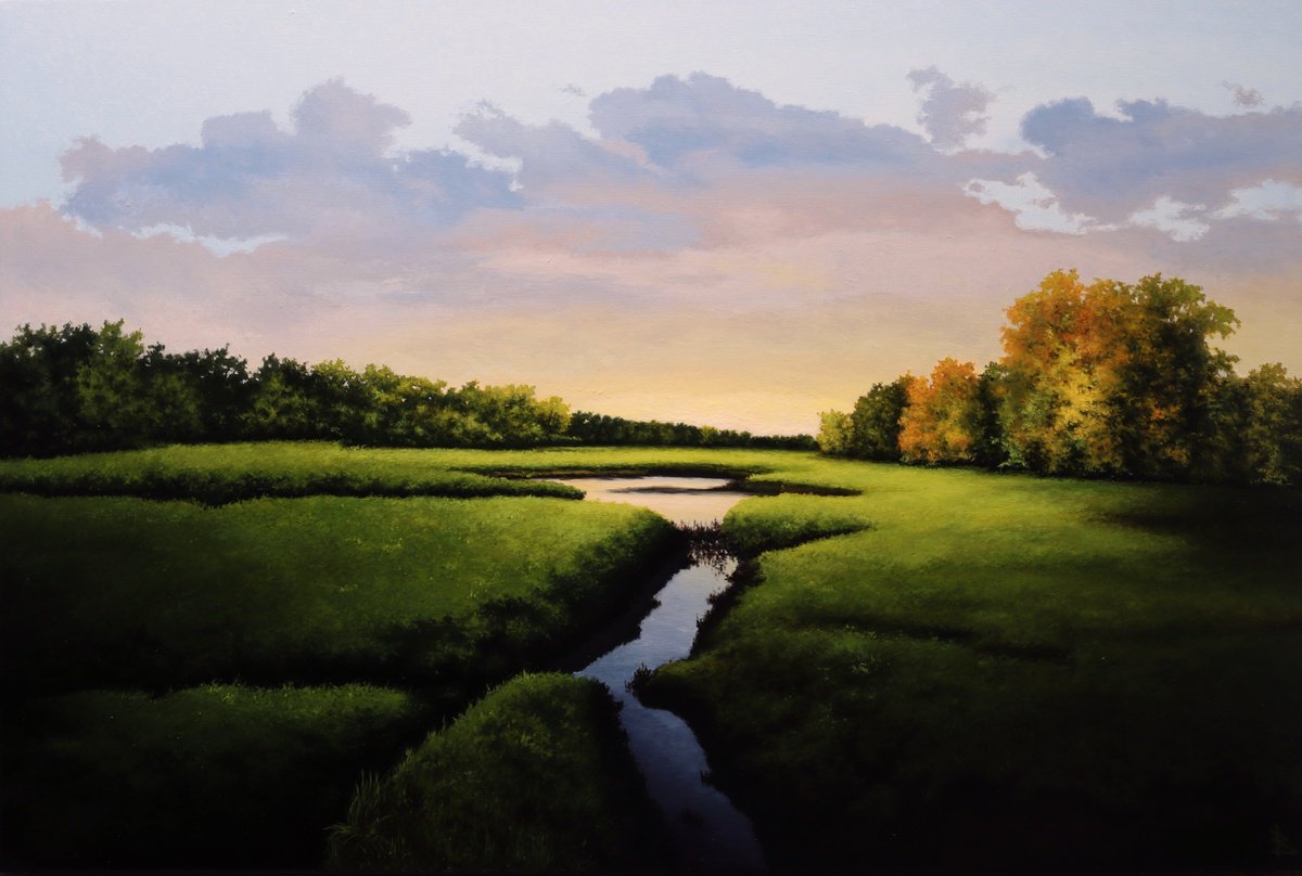 Impressionistic Landscape Oil Painting By Oleg Baulin, 47 X 31", Light Of Autumn, Original Artwork