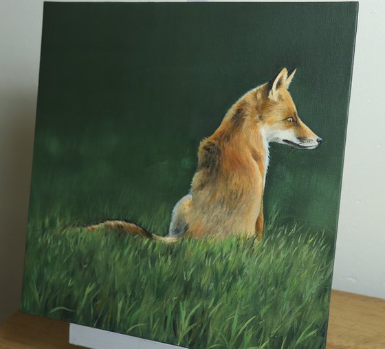 Red Fox Painting, Animal Artwork, Nature Wall Decor Framed and Ready to Hang Oil Painting by Alex Jabore Active