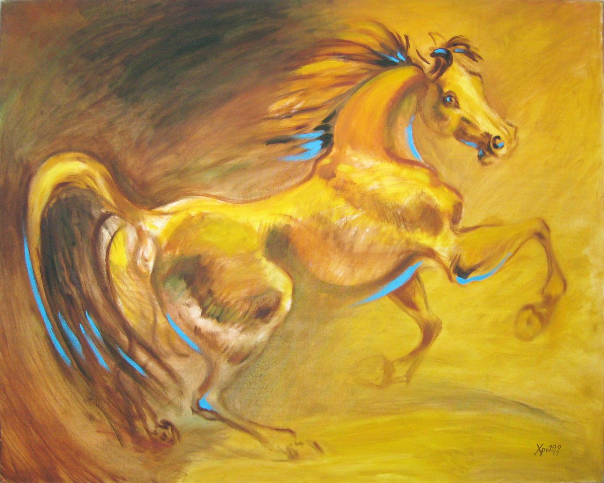 Impressionistic Animal Oil Painting By Hristo Hristov, 39 X 31, Rapture, Original Artwork