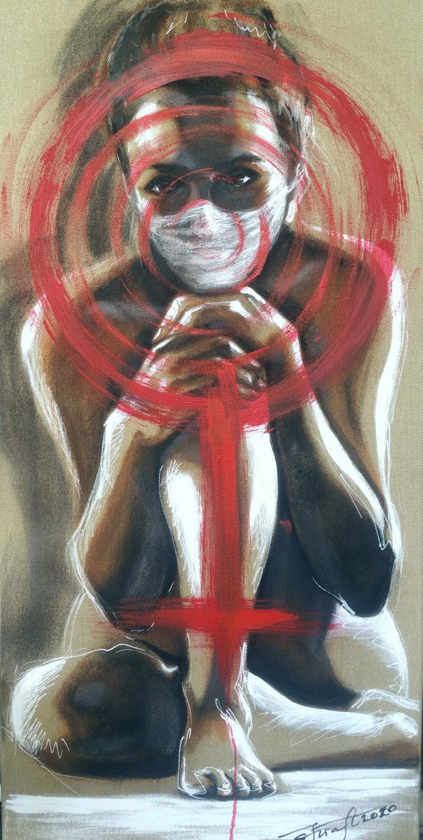 Urban And Pop Portrait Painting By Elena Kraft, 18 X 35, At Gunpoint, Original Artwork