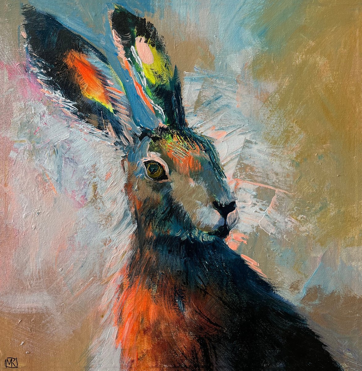 Impressionistic Animal Acrylic Painting By Maria Kireev, 16 X 16", Forest Shaman, Original Artwork