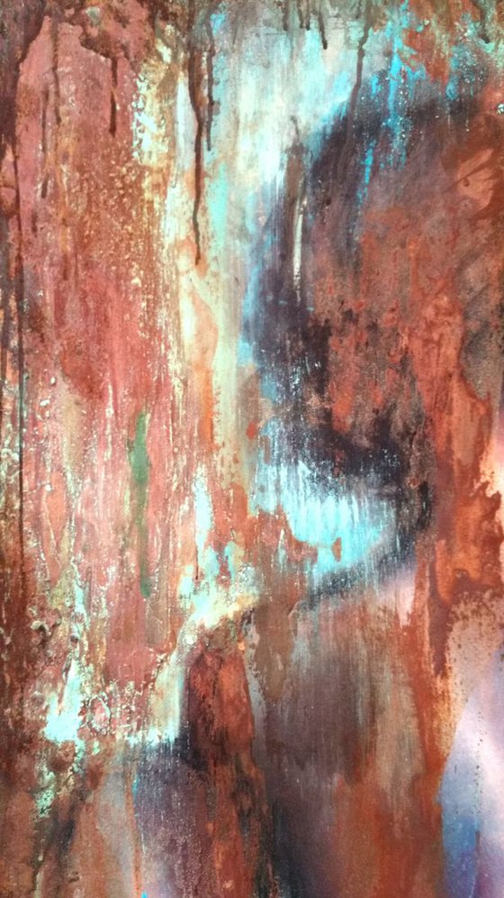 "Rusty beauty I" 80x120x2cm. Original mixed media  large painting on fabric,ready to hang