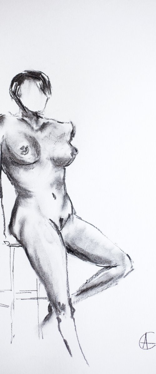 Nude in charcoal. 22. Black and white minimalistic female girl beauty body positive by Sasha Romm