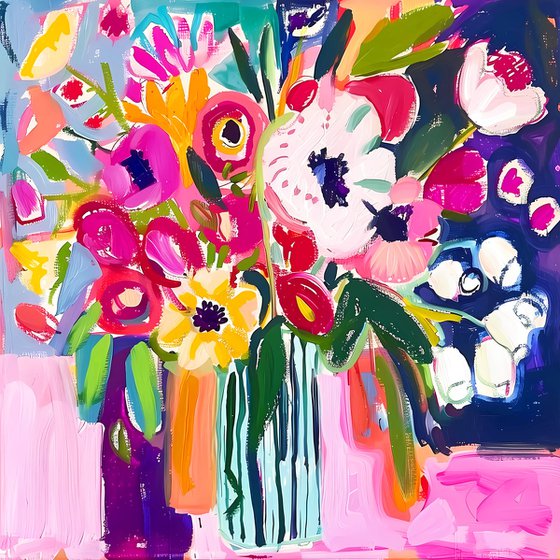 Abstract peonies and tulips