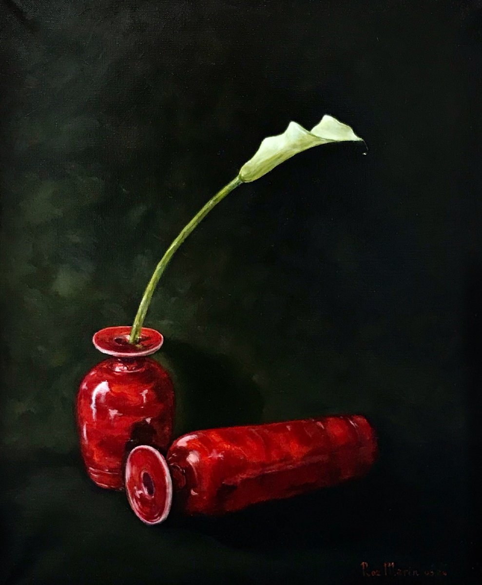 Photorealistic Oil Painting , Red &Amp; White Lily By Marina Deryagina, 16 X 20, Artwork For Sale On Artfinder