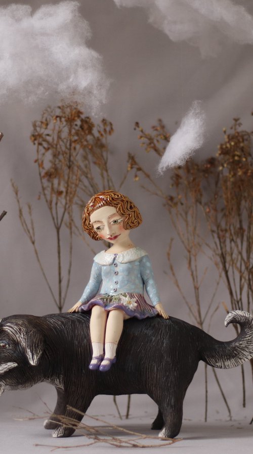 Riding your dreams. Girl on a dog by Elya Yalonetski