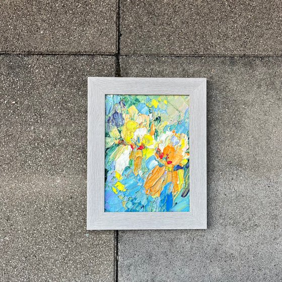 Irises in a yellow dress