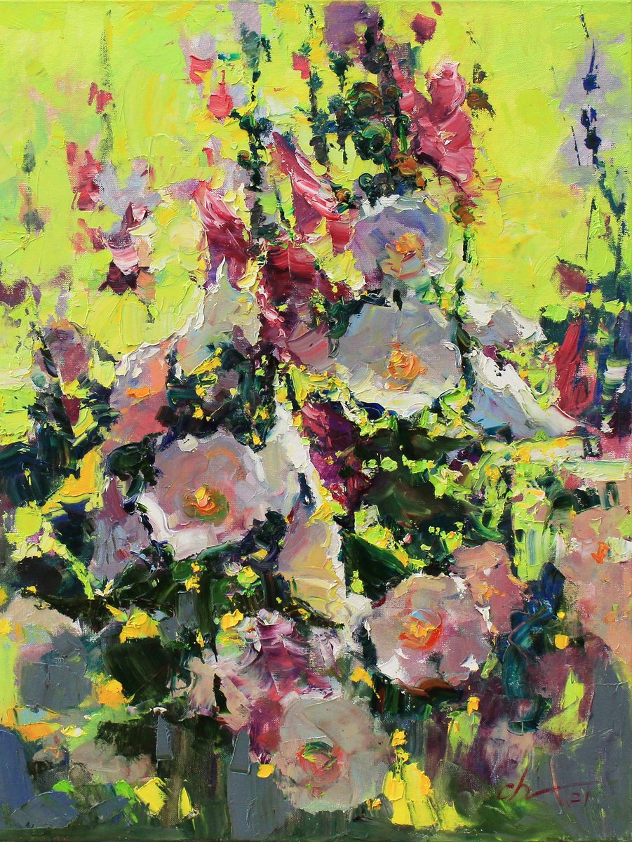 Impressionistic Landscape Oil Painting By Serhii Cherniakovskyi, 24 X 30", Mallow, Original Artwork