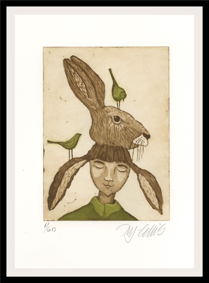 Bunny Girl, aquatint etching by Mariann Johansen-Ellis