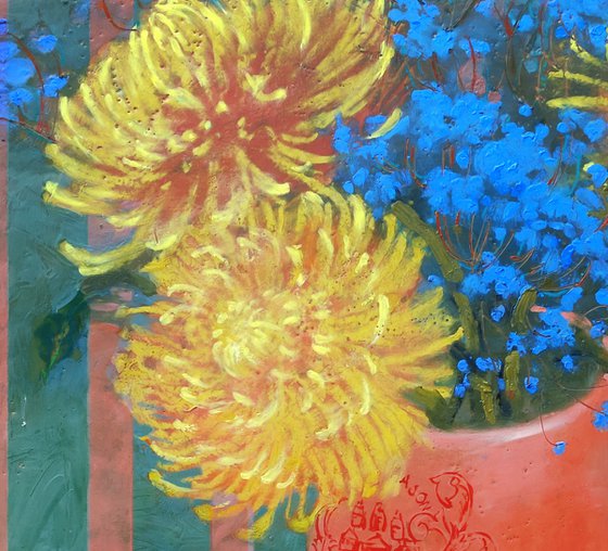 Yellow Chrysanthemums - Encaustic Painting