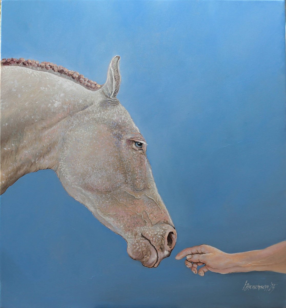 Impressionistic Animal Oil Painting By Ihor Bychkivskyy, 24 X 26, A Touch Of Trust, Original Artwork