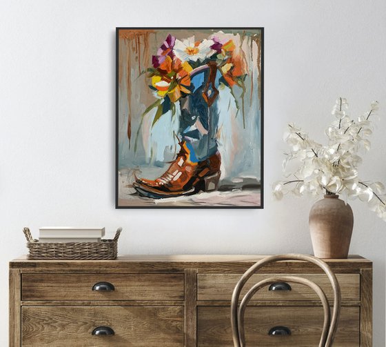 Cowboy Boot, Flower Bouquet.
