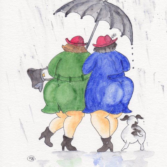 Friends Swinging in the Rain