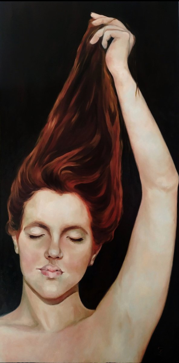 Surrealistic Portrait Oil Painting By Veronica Ciccarese, 20 X 39", Sink Out, Original Artwork