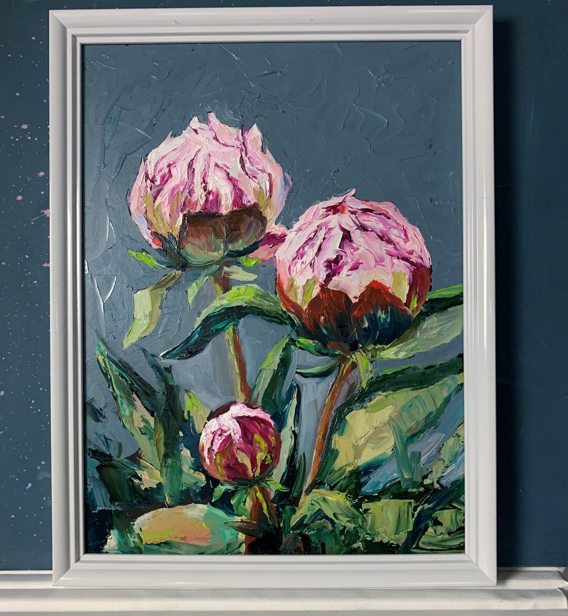 Impressionistic Botanical Oil Painting By Vita Schagen, 13 X 17", Pink Peonies., Original Artwork
