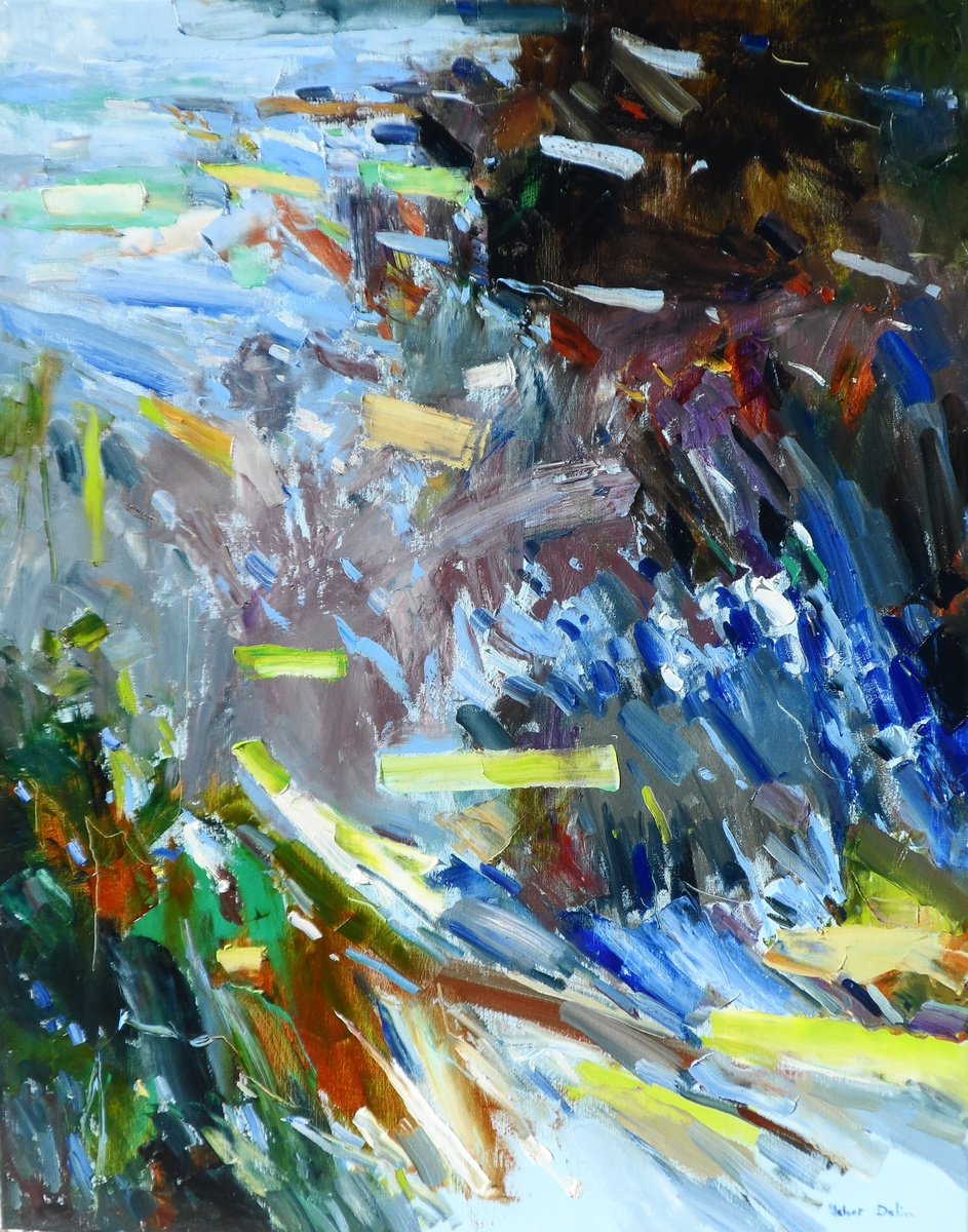 Impressionistic Landscape Oil Painting By Yehor Dulin, 31 X 39", "Water Lilies", Original Artwork