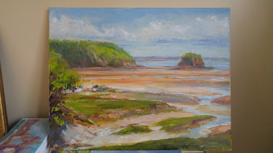 Low tide (plein air), original, one of a kind, oil on canvas impressionistic style plein air landscape (16x20'')