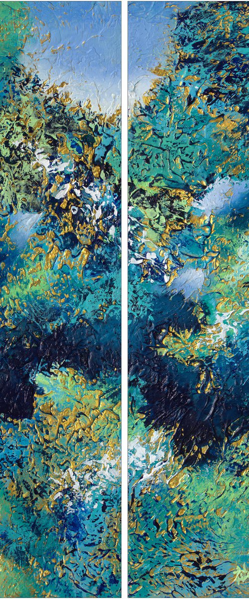 Watery Layers Diptych by Nancy Eckels