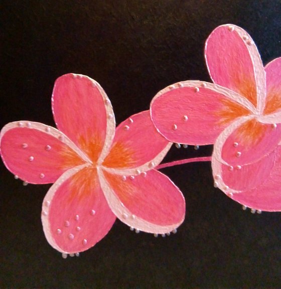 Exotic Jewels - large semi abstract pink plumeria flower painting; home, office decor; gift idea