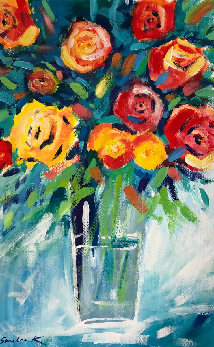 Roses in Vase by Volodymyr Smoliak